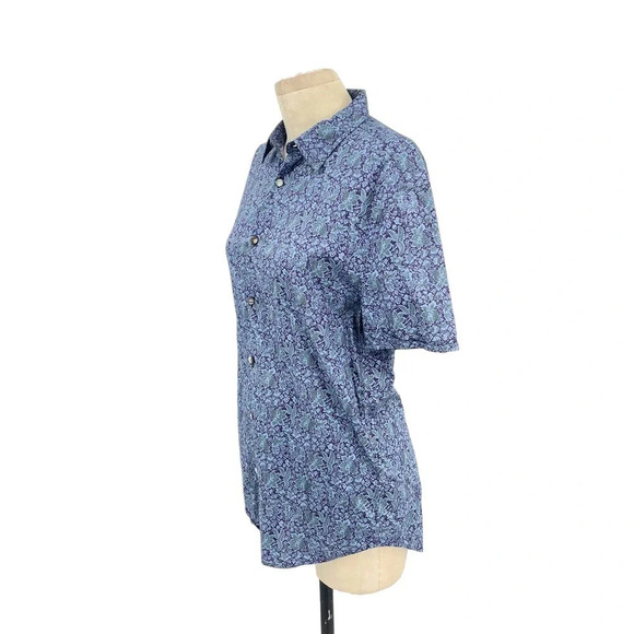 John‎ Varvatos Blue Purple Floral Short Sleeve Button Down Top Size Small - Picture 4 of 9
